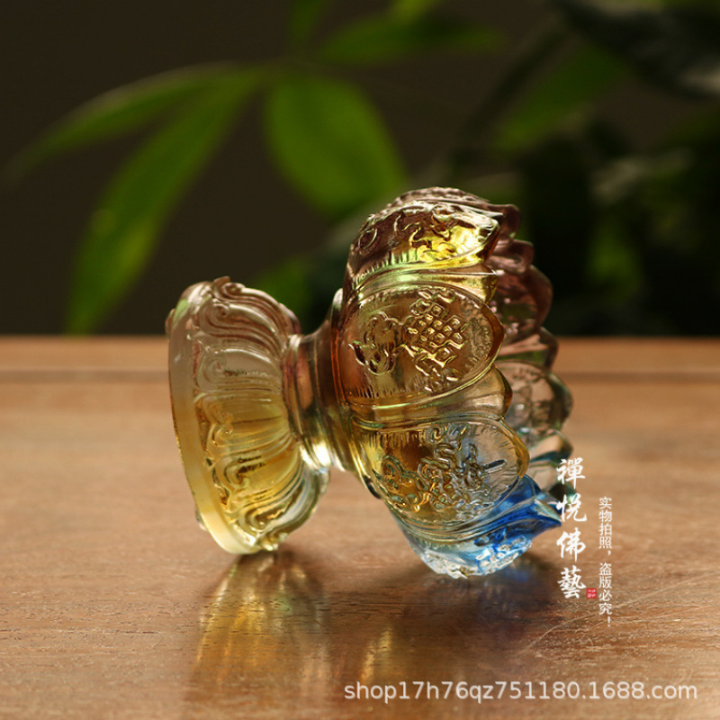 Candle Glass Supplies - Support de Bougie Bouddhiste en Verre