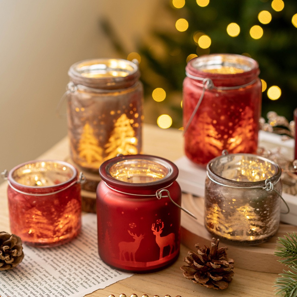 Candle Glass Supplies - Bougeoir de Noël en verre galvanisé,
